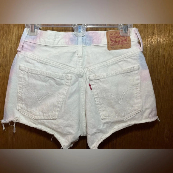Tie-Dye White  Levi’s Button Fly Cut-off Shorts -Size 25 - Picture 2 of 8